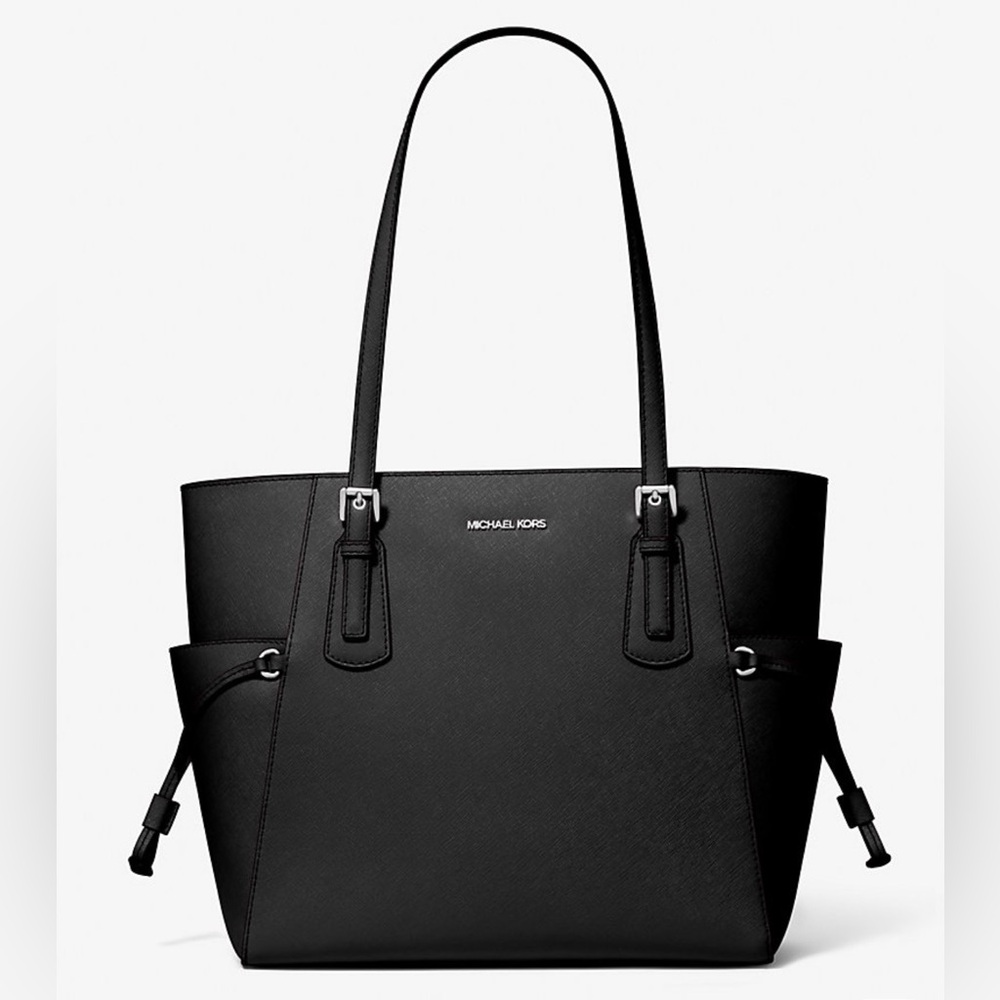 New without tags- Michael Kors Black Saffiano Leather Tote with Side Drawstrings